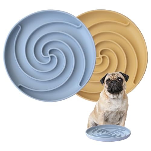 Bifeaw Slow Feeder Dog Bowl - Silicone Puzzle Bowl, Non-Slip, Dishwasher Safe (Blue & Yellow)
