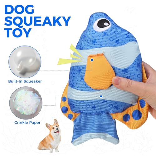 BINGPET 2-Pack Floating Fish Dog Toys with Squeaker & Crinkly Tail – Oxford Fabric Water Toys for Pool, Beach, and Outdoor Fetch