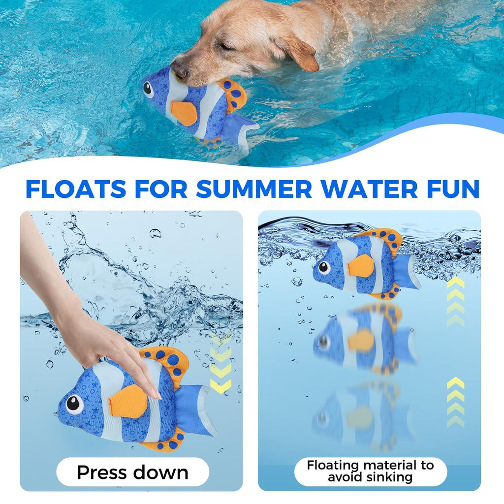 BINGPET 2-Pack Floating Fish Dog Toys with Squeaker & Crinkly Tail – Oxford Fabric Water Toys for Pool, Beach, and Outdoor Fetch