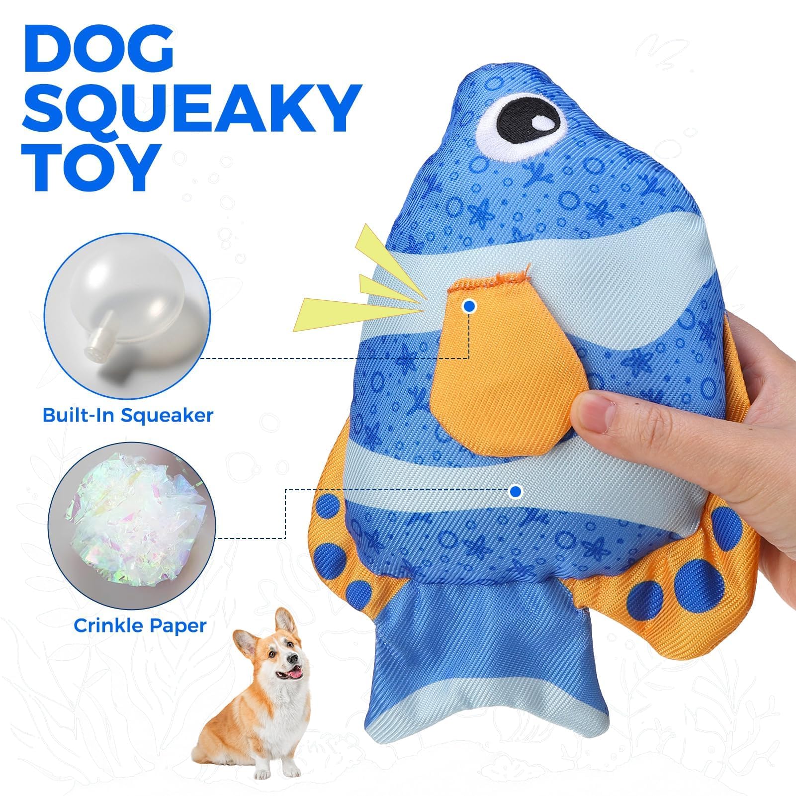 BINGPET 2-Pack Floating Fish Dog Toys with Squeaker & Crinkly Tail – Oxford Fabric Water Toys for Pool, Beach, and Outdoor Fetch