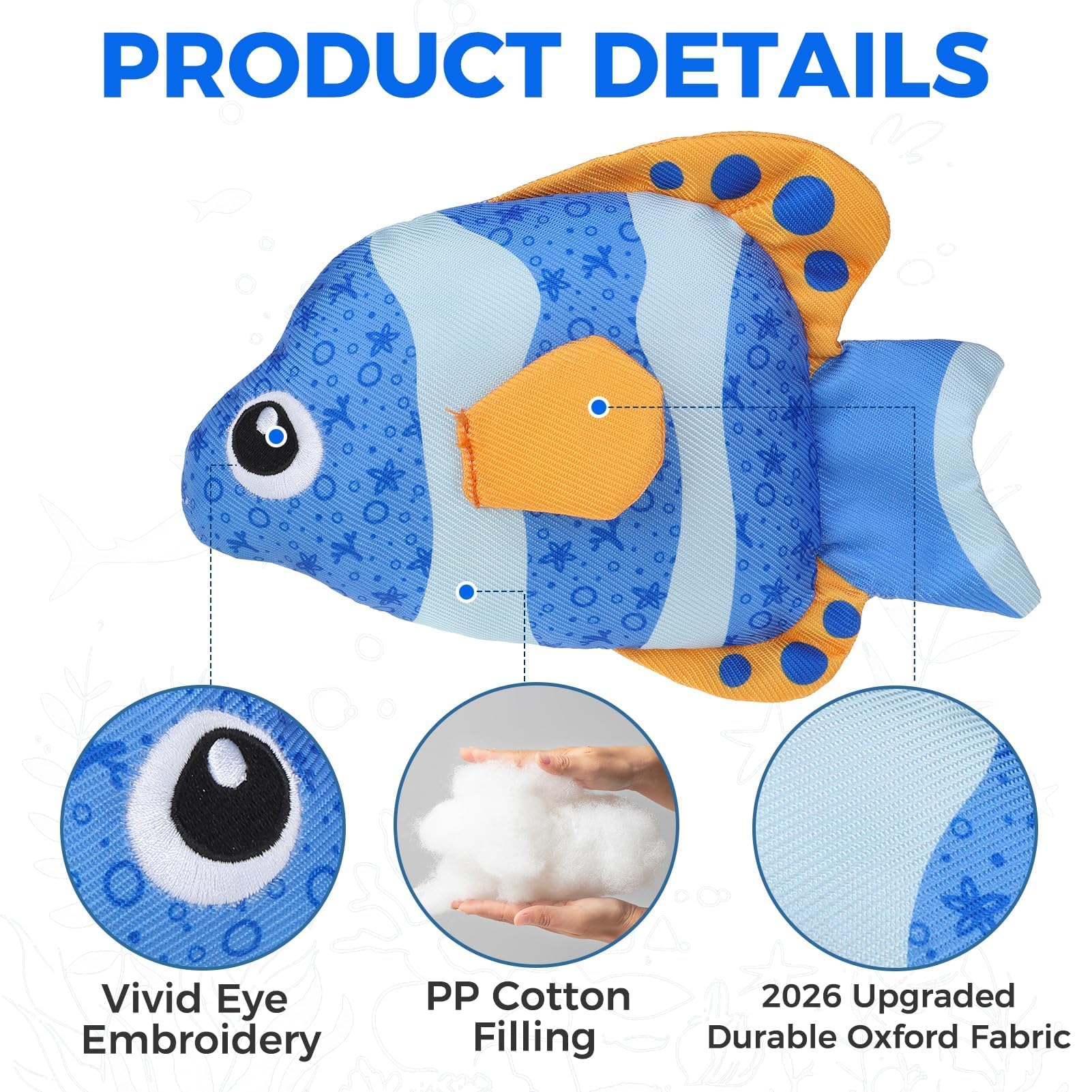 BINGPET 2-Pack Floating Fish Dog Toys with Squeaker & Crinkly Tail – Oxford Fabric Water Toys for Pool, Beach, and Outdoor Fetch