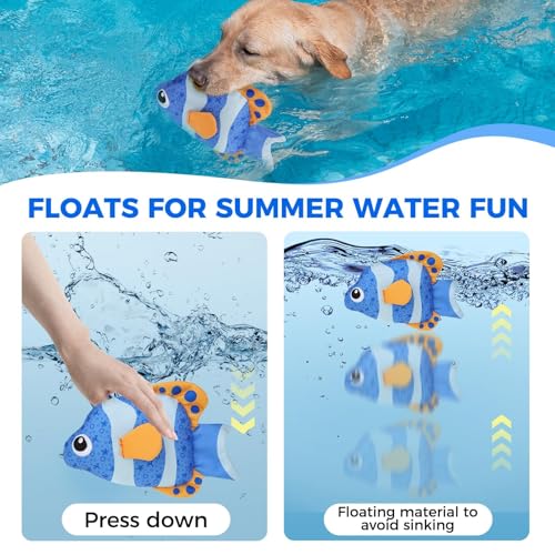 BINGPET 2-Pack Floating Fish Dog Toys with Squeaker & Crinkly Tail – Oxford Fabric Water Toys for Pool, Beach, and Outdoor Fetch