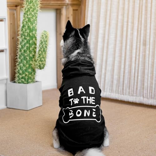 BINGPET Dog Hoodie 'Bad The Bone' - Black, Extra Large, Warm Winter Coat for Dogs