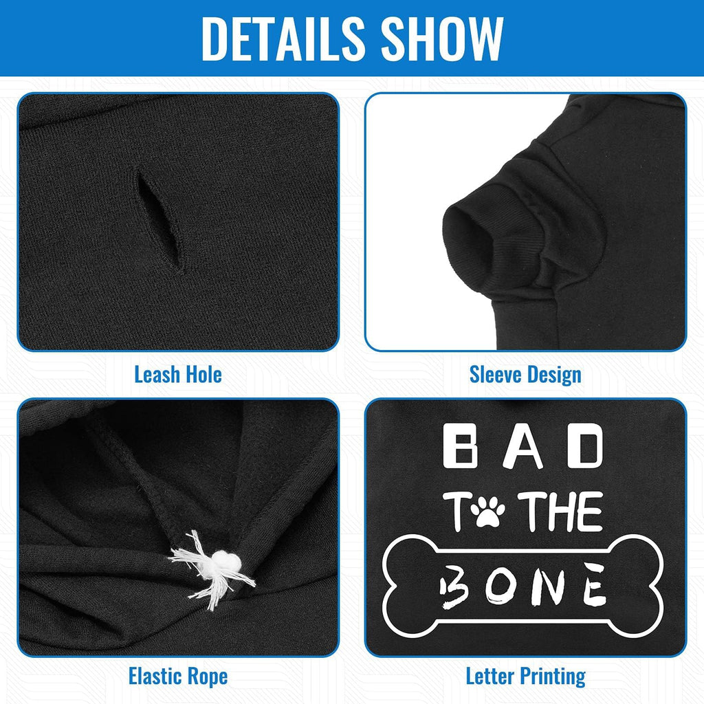BINGPET Dog Hoodie 'Bad The Bone' - Black, Extra Large, Warm Winter Coat for Dogs