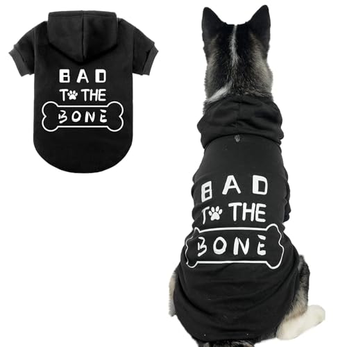 BINGPET Dog Hoodie 'Bad The Bone' - Black, Extra Large, Warm Winter Coat for Dogs