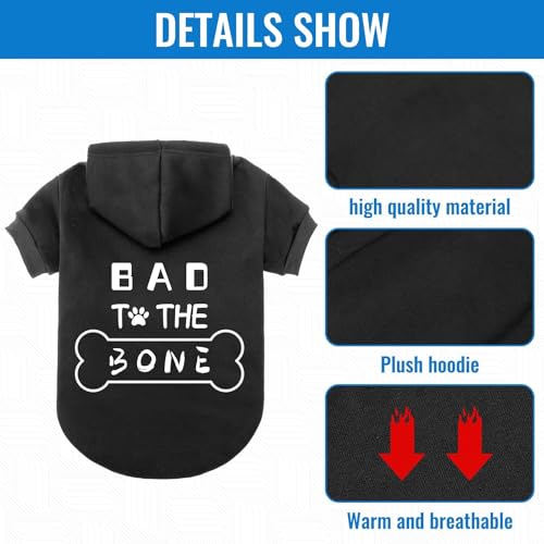 BINGPET Dog Hoodie 'Bad The Bone' - Black, Extra Large, Warm Winter Coat for Dogs