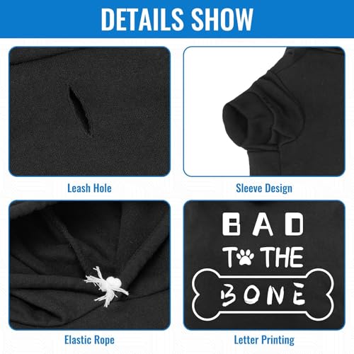 BINGPET Dog Hoodie 'Bad The Bone' - Black, Extra Large, Warm Winter Coat for Dogs