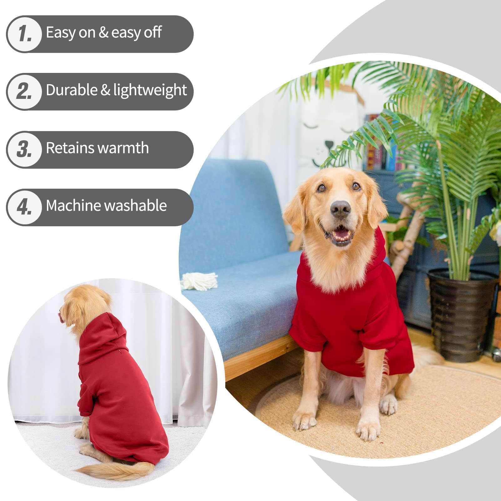 BINGPET Dog Hoodie: Fleece Lined Pullover Sweatshirt with Leash Hole for Small Medium Large Dogs