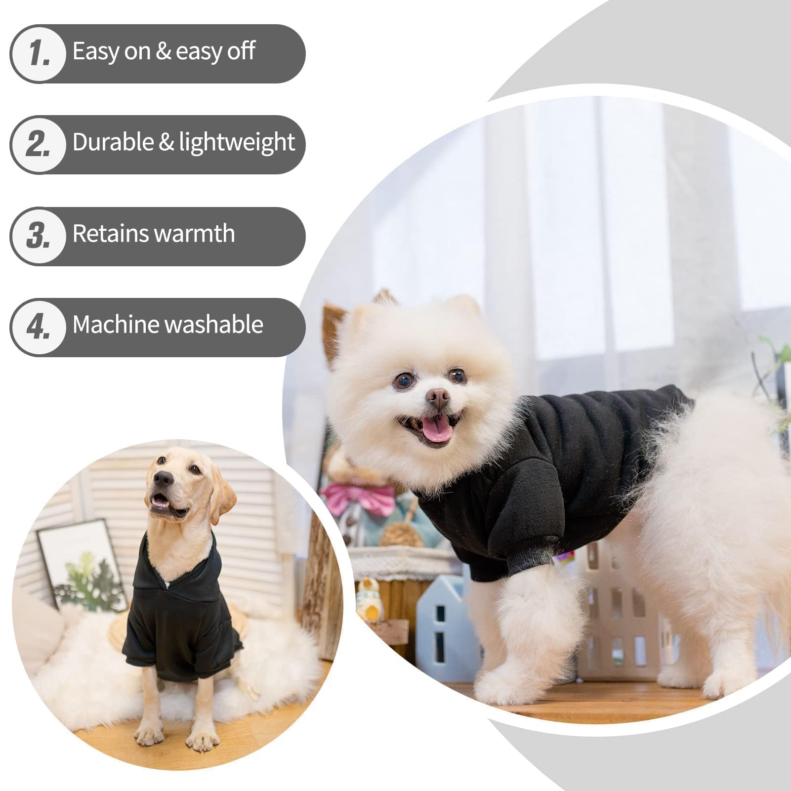 BINGPET Dog Hoodies - Fleece Lined Pullover Sweatshirt for Small to Large Dogs, Machine Washable with Leash Hole