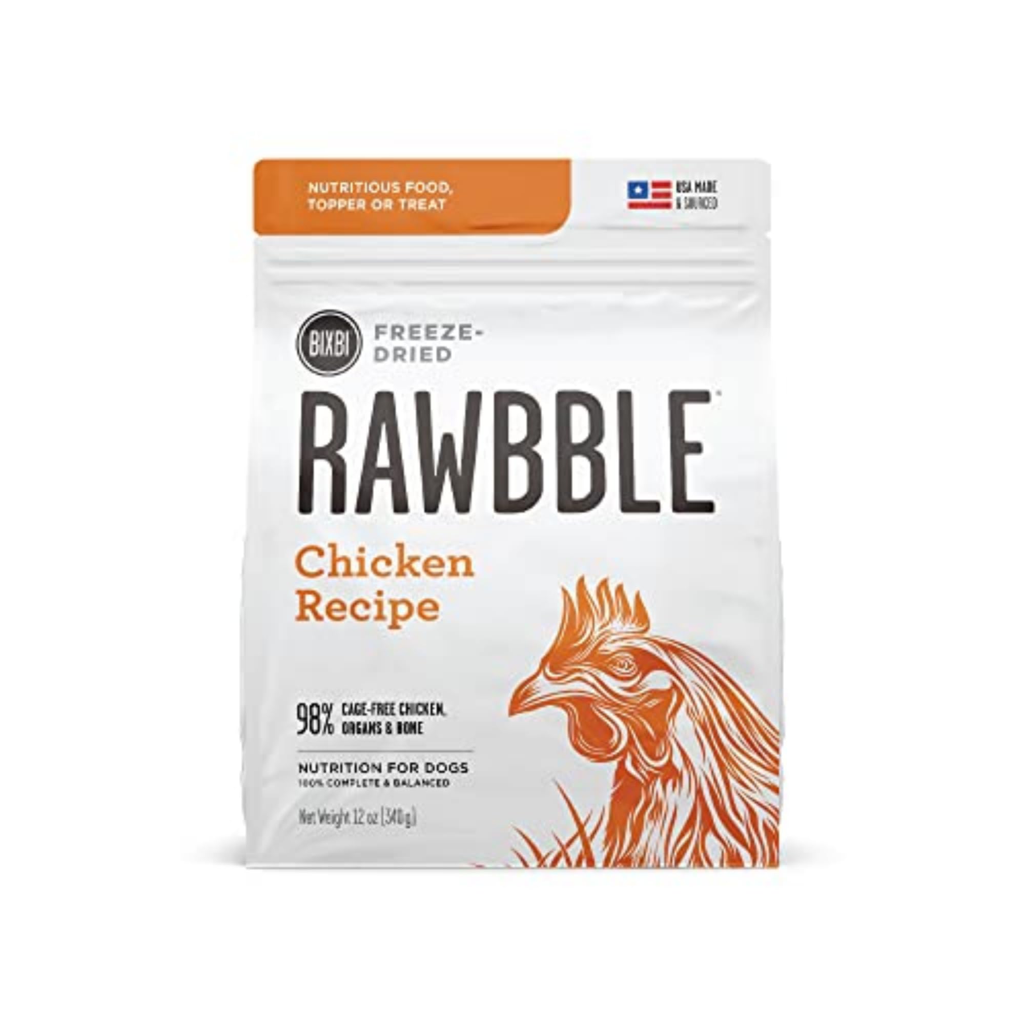 BIXBI Liberty Freeze-Dried Chicken Dog Food Topper & Treats, 98% Meat Organs, 12 oz – USA Made