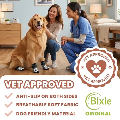 bixie Anti Slip Dog Socks 6 Pack - Small Grey - Prevent Paw Licking, Add Traction, Protect Paws - for Senior Dogs & Hardwood Floors