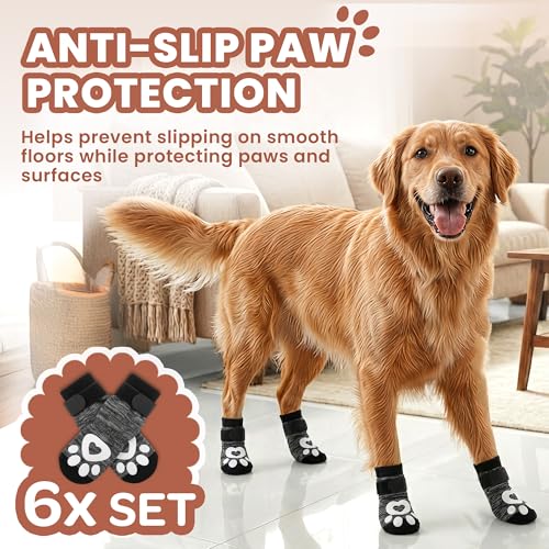 bixie Anti Slip Dog Socks 6 Pack - Small Grey - Prevent Paw Licking, Add Traction, Protect Paws - for Senior Dogs & Hardwood Floors