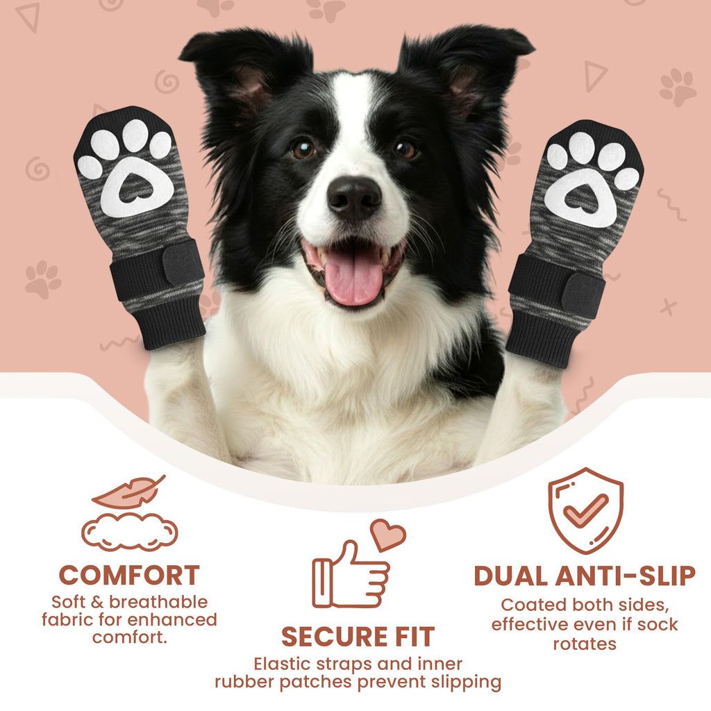bixie Anti Slip Dog Socks 6 Pack - Small Grey - Prevent Paw Licking, Add Traction, Protect Paws - for Senior Dogs & Hardwood Floors
