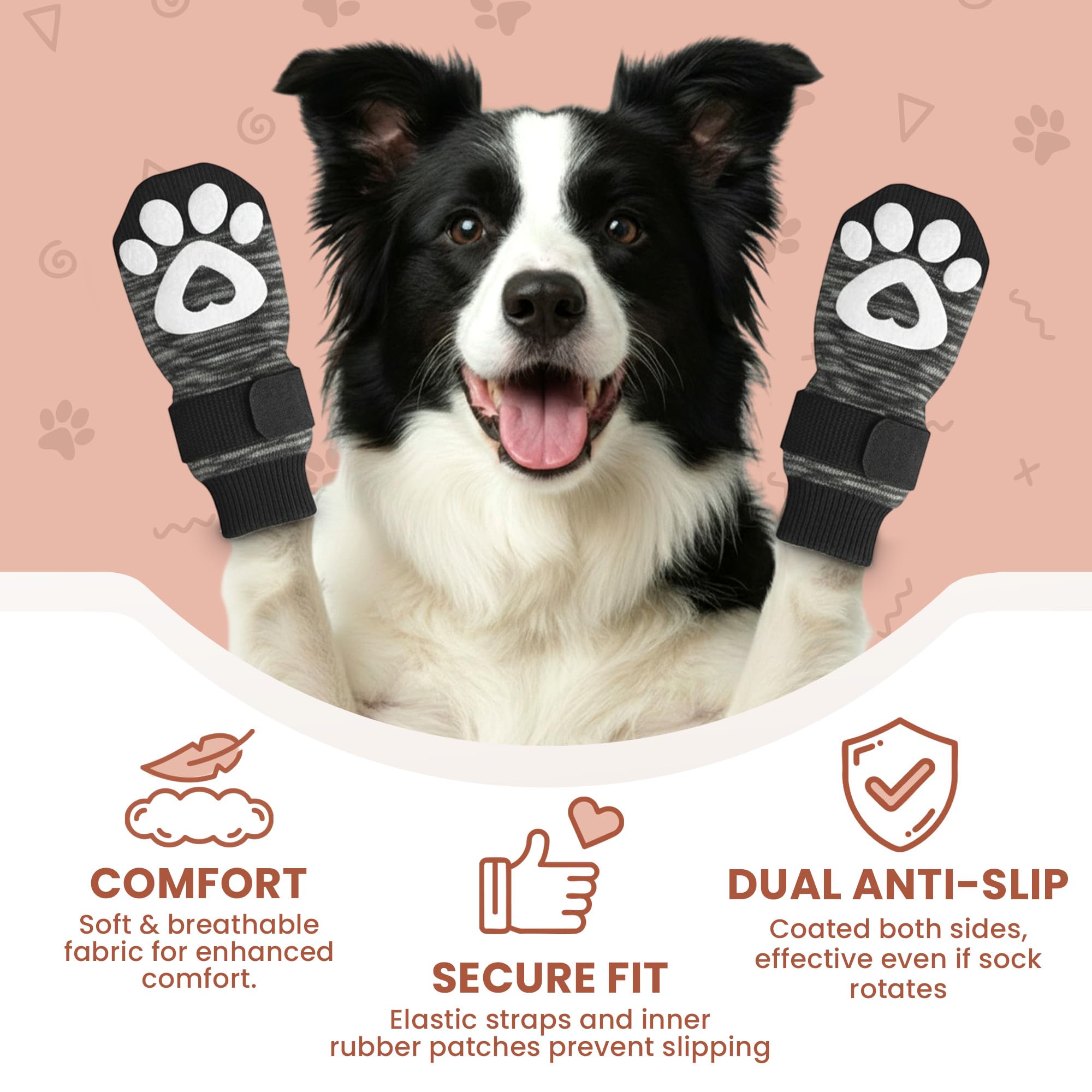 bixie Anti Slip Dog Socks 6 Pack - Small Grey - Prevent Paw Licking, Add Traction, Protect Paws - for Senior Dogs & Hardwood Floors