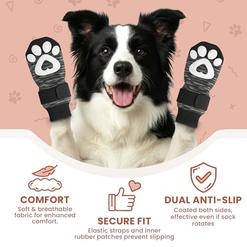 bixie Anti Slip Dog Socks 6 Pack - Small Grey - Prevent Paw Licking, Add Traction, Protect Paws - for Senior Dogs & Hardwood Floors