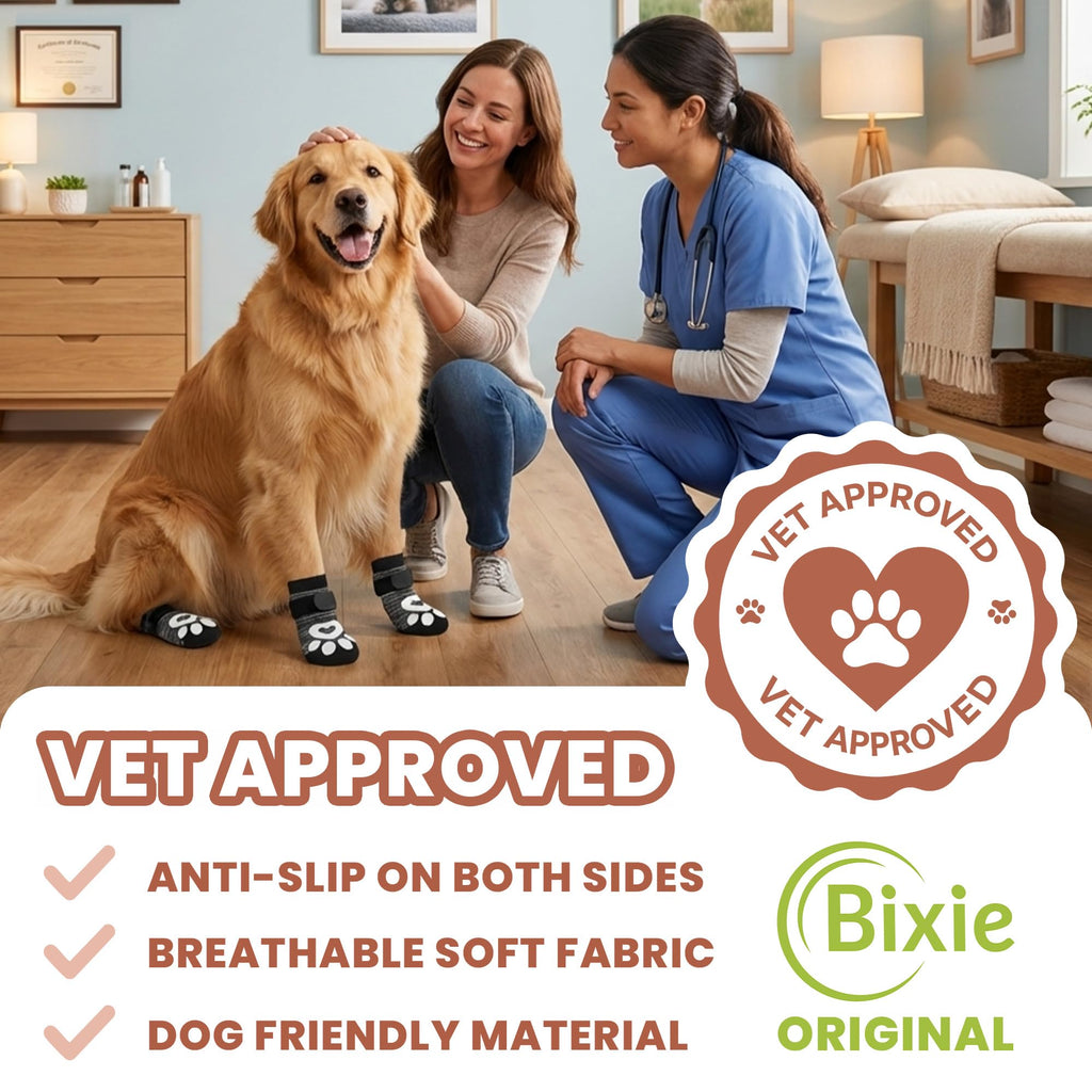 bixie Anti Slip Dog Socks (6 Pack) – XS Grey – Traction for Hardwood Floors, Paw Protection, Prevents Licking, for Senior Dogs
