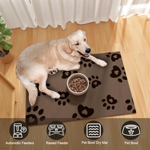 BLESWIN 16"x24" Brown Pet Feeding Mat – Waterproof, Non-Slip & Absorbent Dog Bowl Mat for Large Dogs
