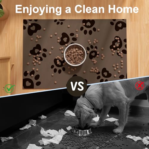 BLESWIN 16"x24" Brown Pet Feeding Mat – Waterproof, Non-Slip & Absorbent Dog Bowl Mat for Large Dogs