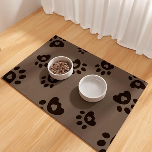 BLESWIN 16"x24" Brown Pet Feeding Mat – Waterproof, Non-Slip & Absorbent Dog Bowl Mat for Large Dogs