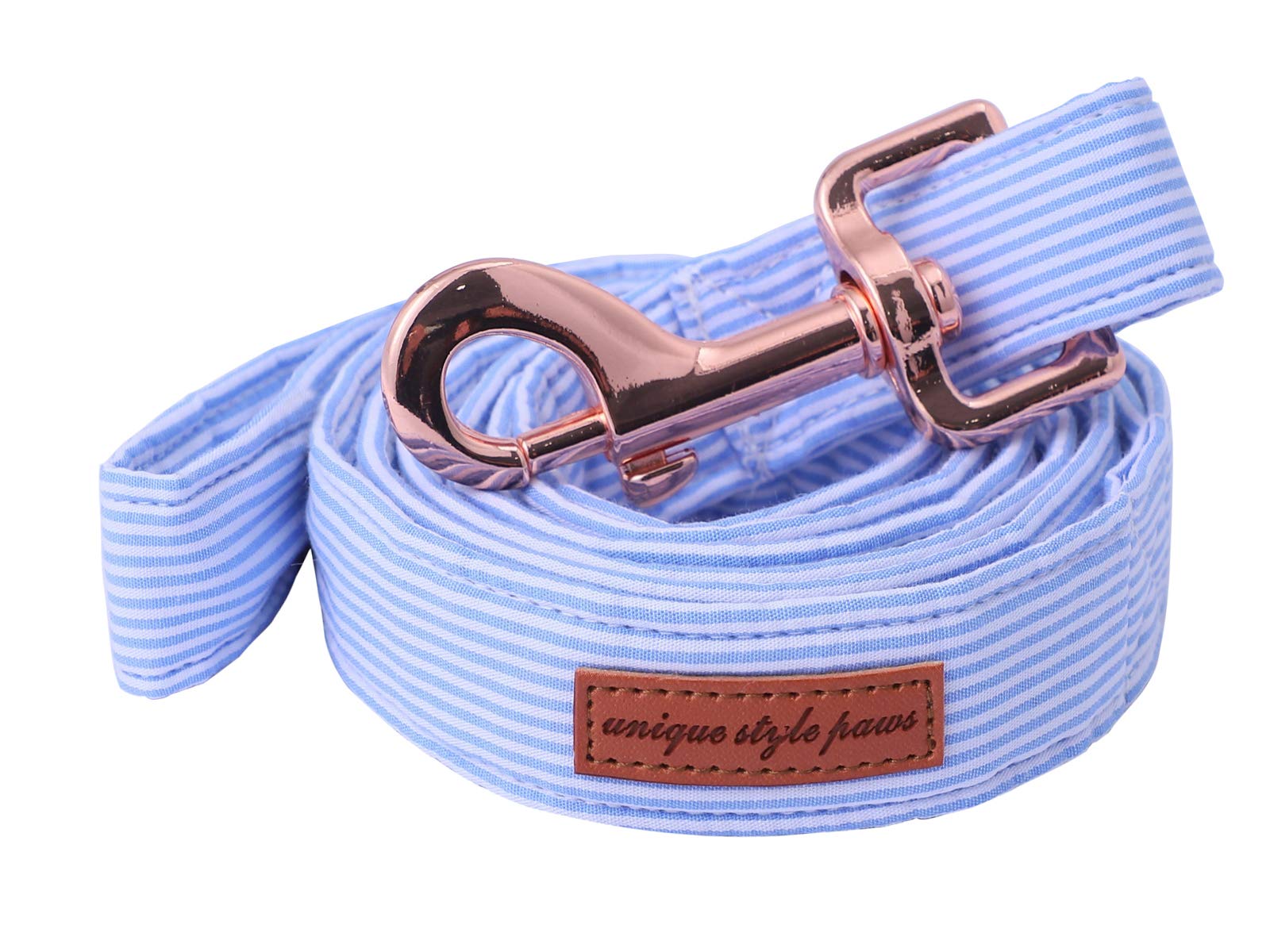 Blue Stripe Cotton Dog Leash by Unique Style Paws, Size M (5ft) – Soft Handle for Comfort