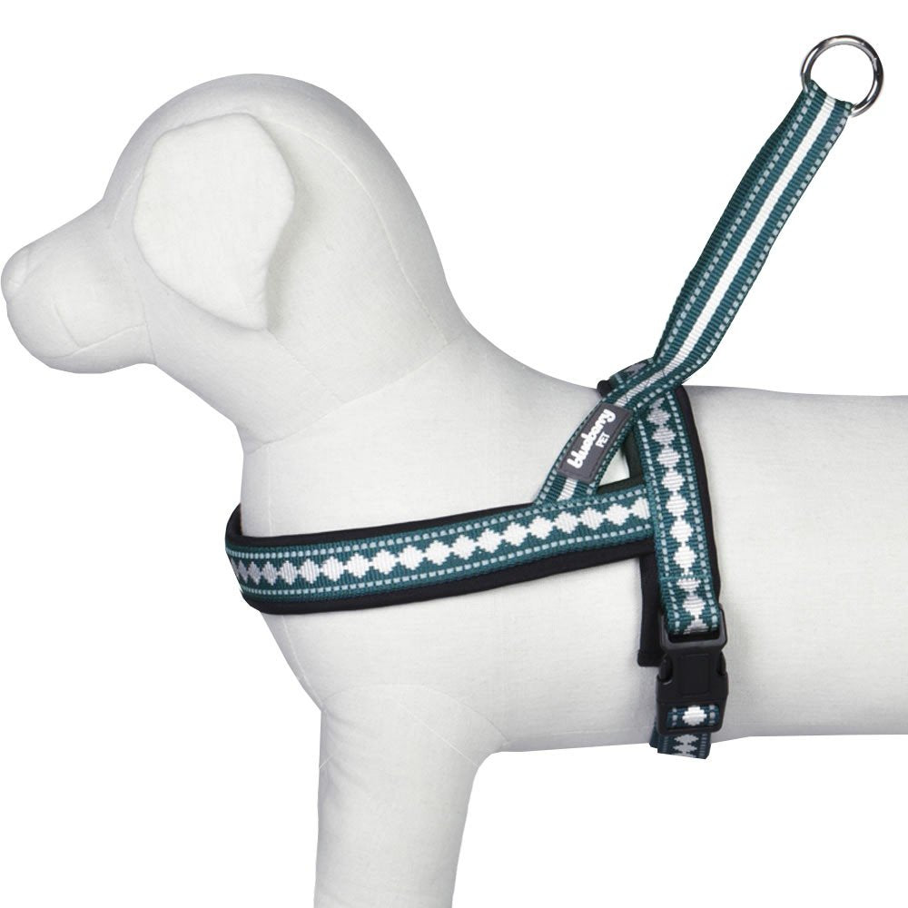 Blueberry Pet Reflective Jacquard Padded Dog Harness – Teal Blue, S/M (Chest 21.5-27.5")