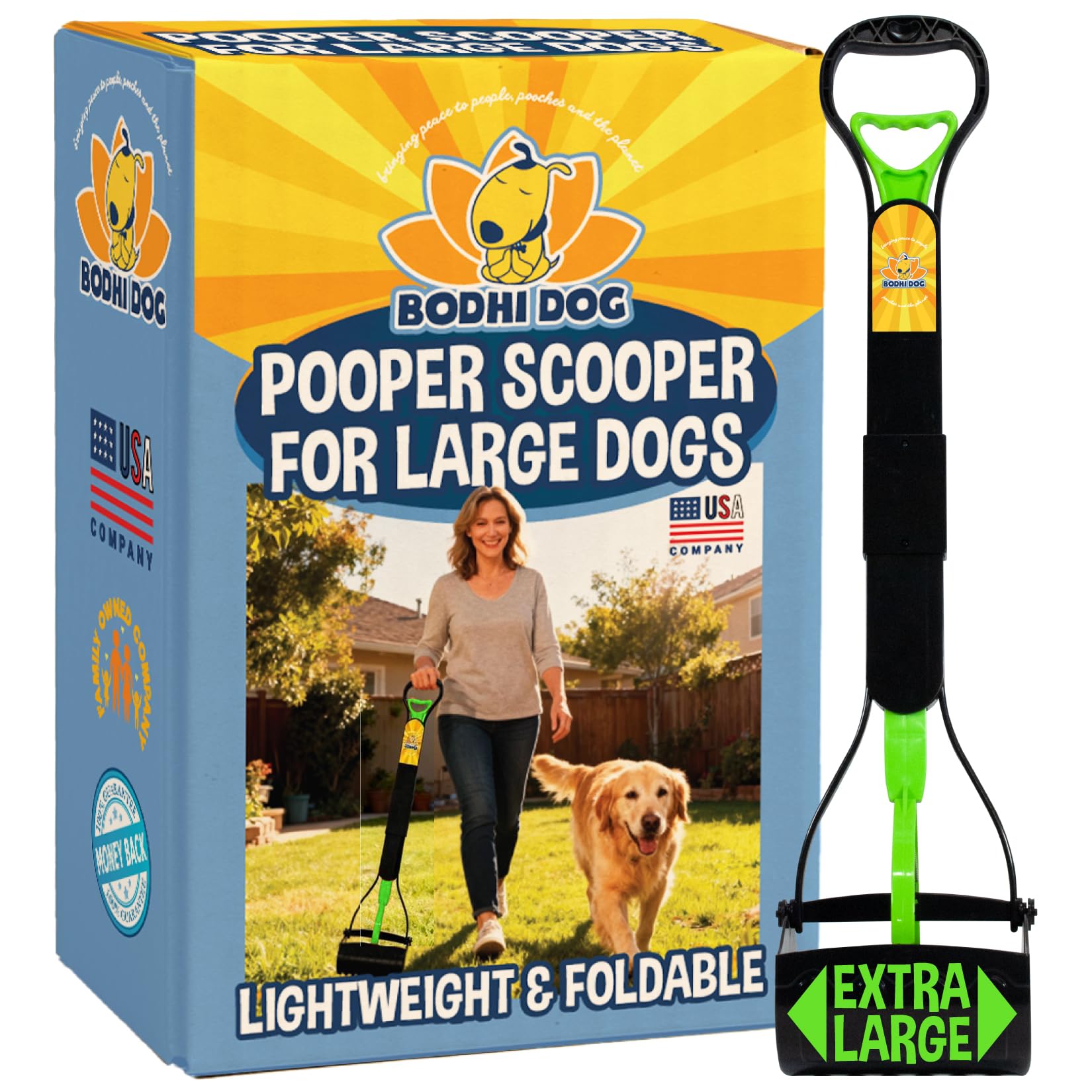 Bodhi Dog 32-Inch Foldable Pooper Scooper for Large Dogs – Lightweight, Green