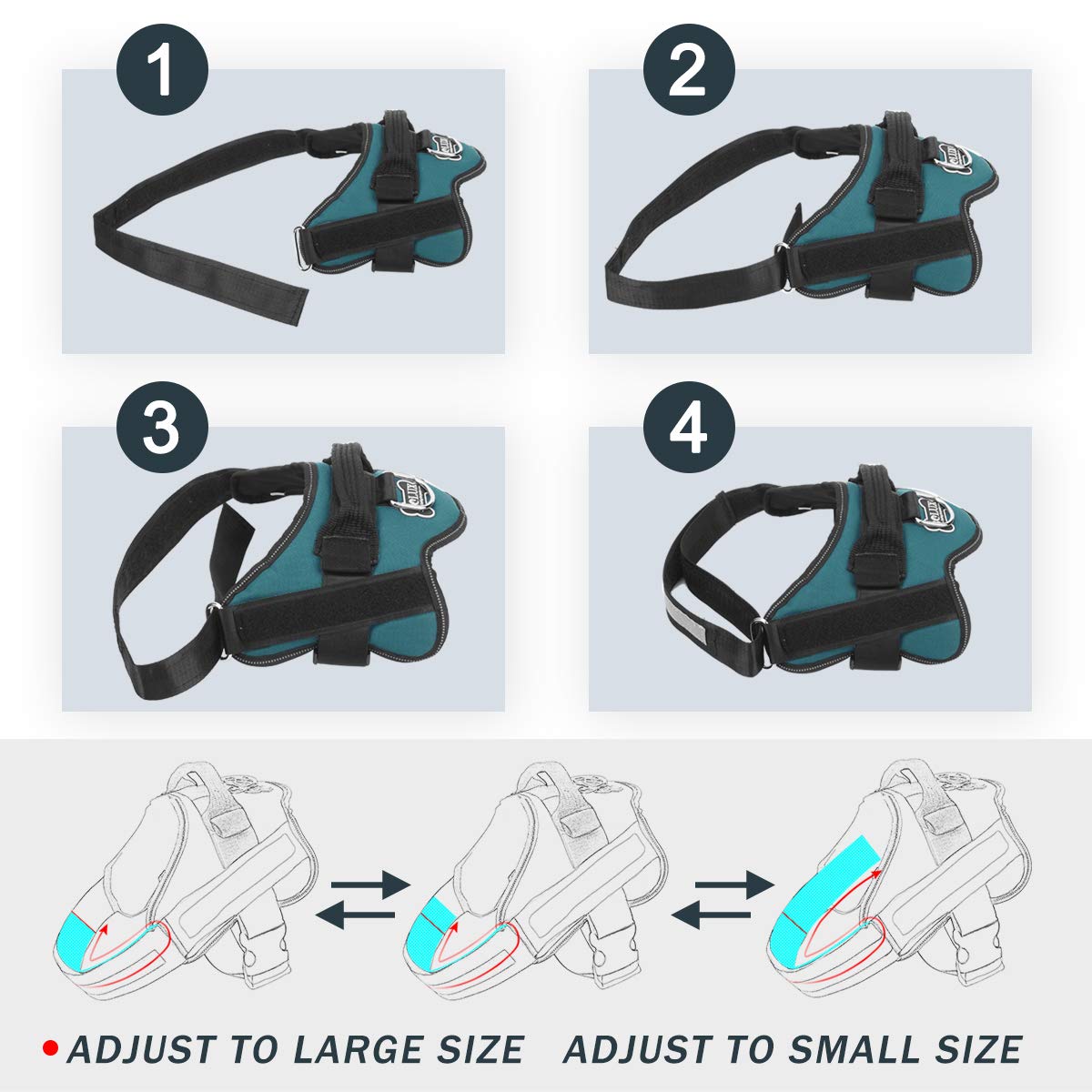 Bolux Medium Dog Harness - No-Pull Reflective Vest with Handle for Walking (Turquoise, M)