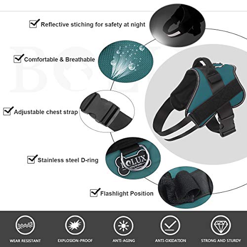 Bolux Medium Dog Harness - No-Pull Reflective Vest with Handle for Walking (Turquoise, M)