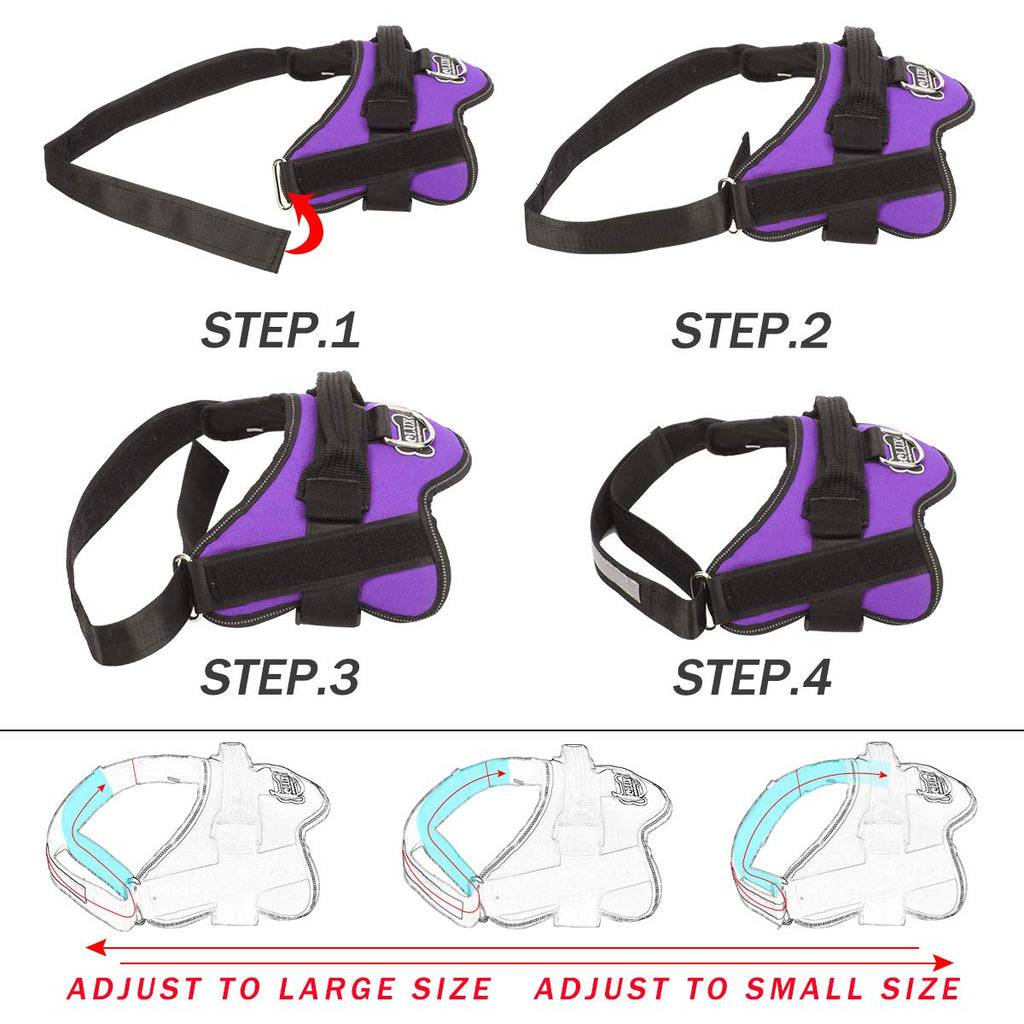 Bolux No-Pull Reflective Dog Harness for Large Dogs, Adjustable Vest with Handle, Purple, L