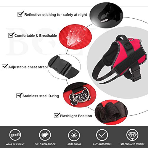 Bolux No-Pull Reflective Dog Vest Harness - Medium, Red - Adjustable, Breathable with Handle
