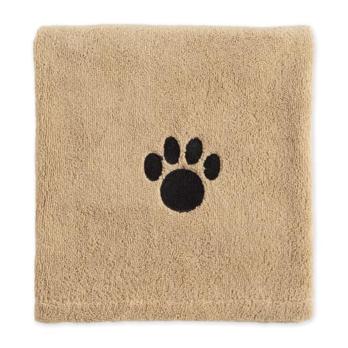 Bone Dry Absorbent Microfiber Pet Towel – X-Large 41x23.5", Embroidered Taupe, for Dogs and Cats