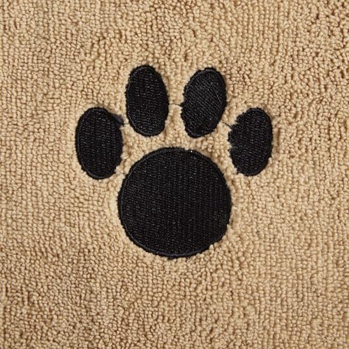 Bone Dry Absorbent Microfiber Pet Towel – X-Large 41x23.5", Embroidered Taupe, for Dogs and Cats