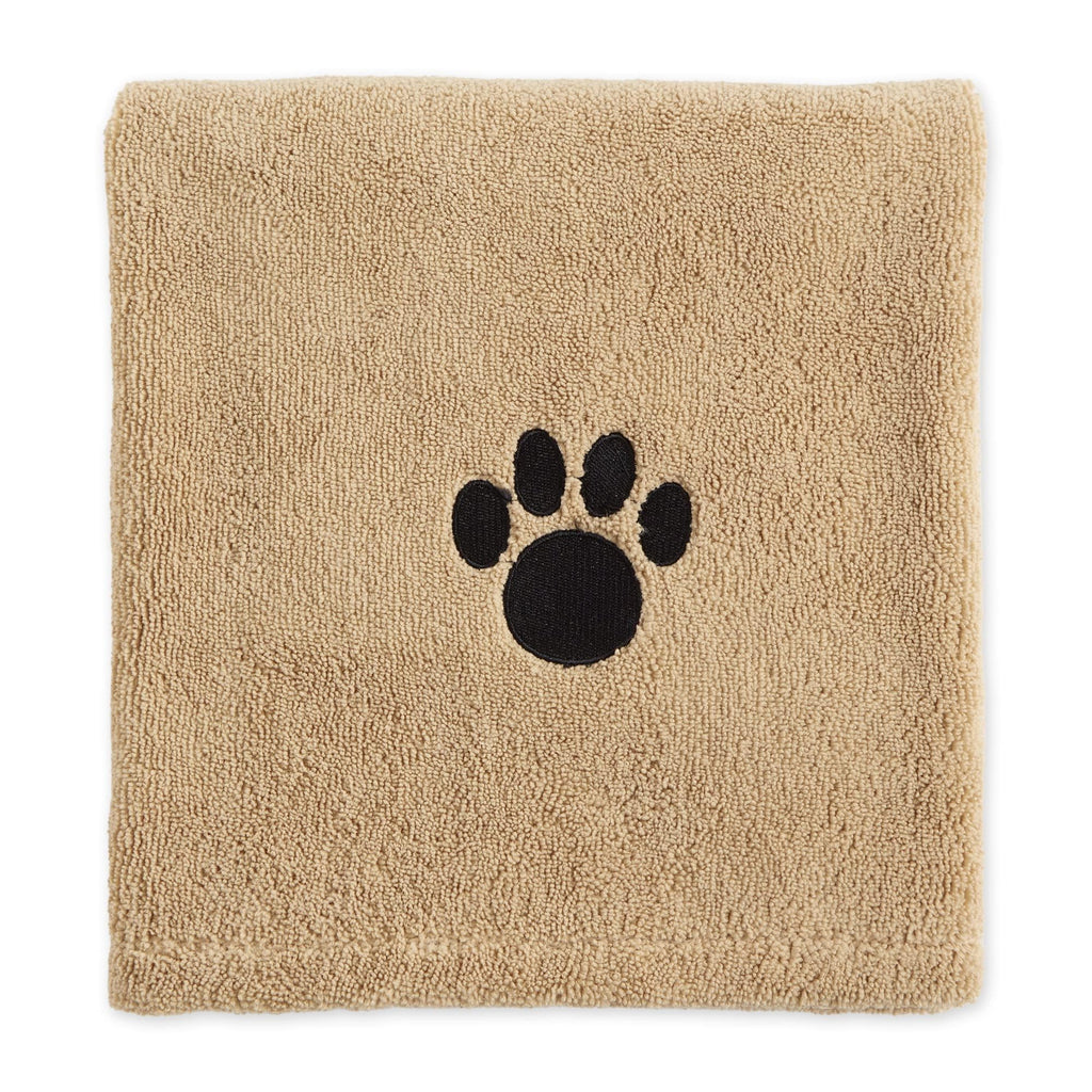Bone Dry Absorbent Microfiber Pet Towel – X-Large 41x23.5", Embroidered Taupe, for Dogs and Cats