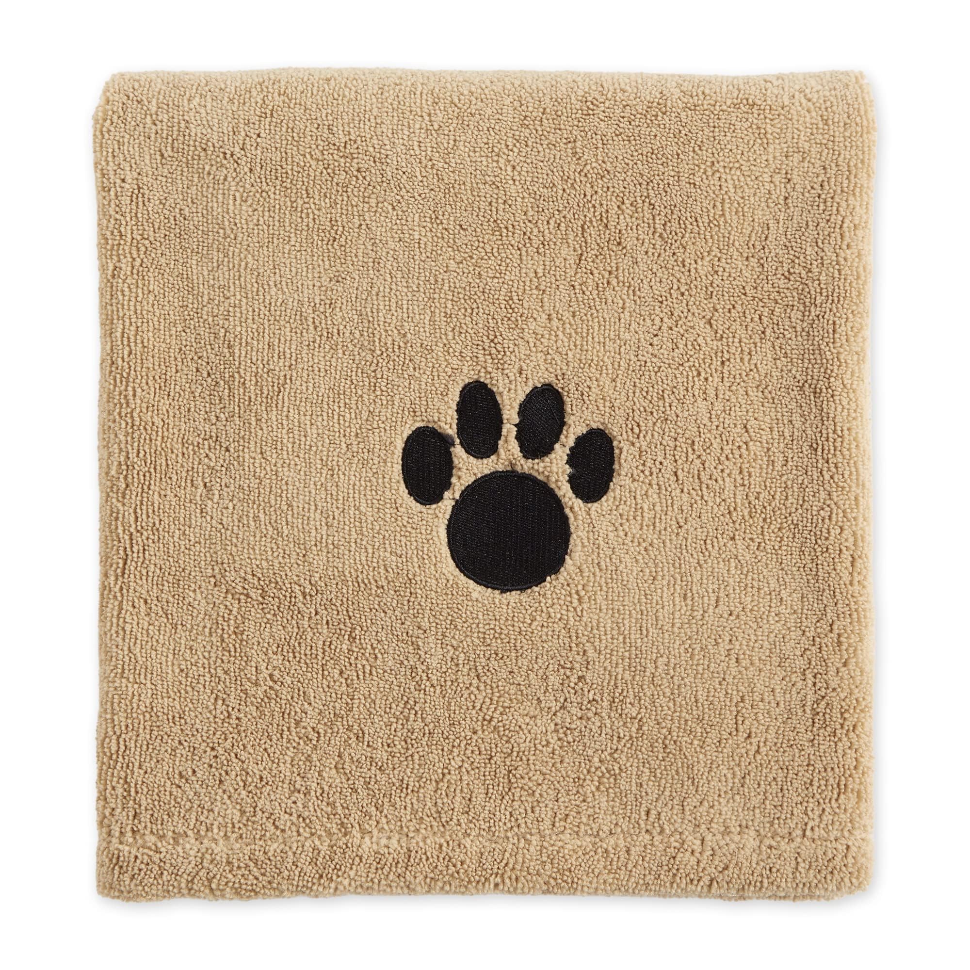 Bone Dry Absorbent Microfiber Pet Towel – X-Large 41x23.5", Embroidered Taupe, for Dogs and Cats