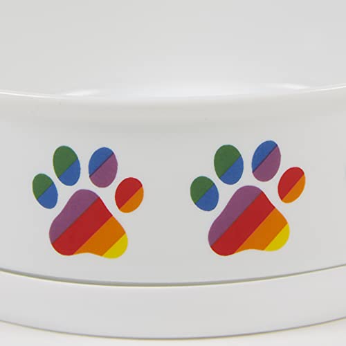 Bone Dry Ceramic Pet Bowls – Non-Slip, Dishwasher Safe, Rainbow Paw Design (2-Pack, Large 7.5x2.4 inches)