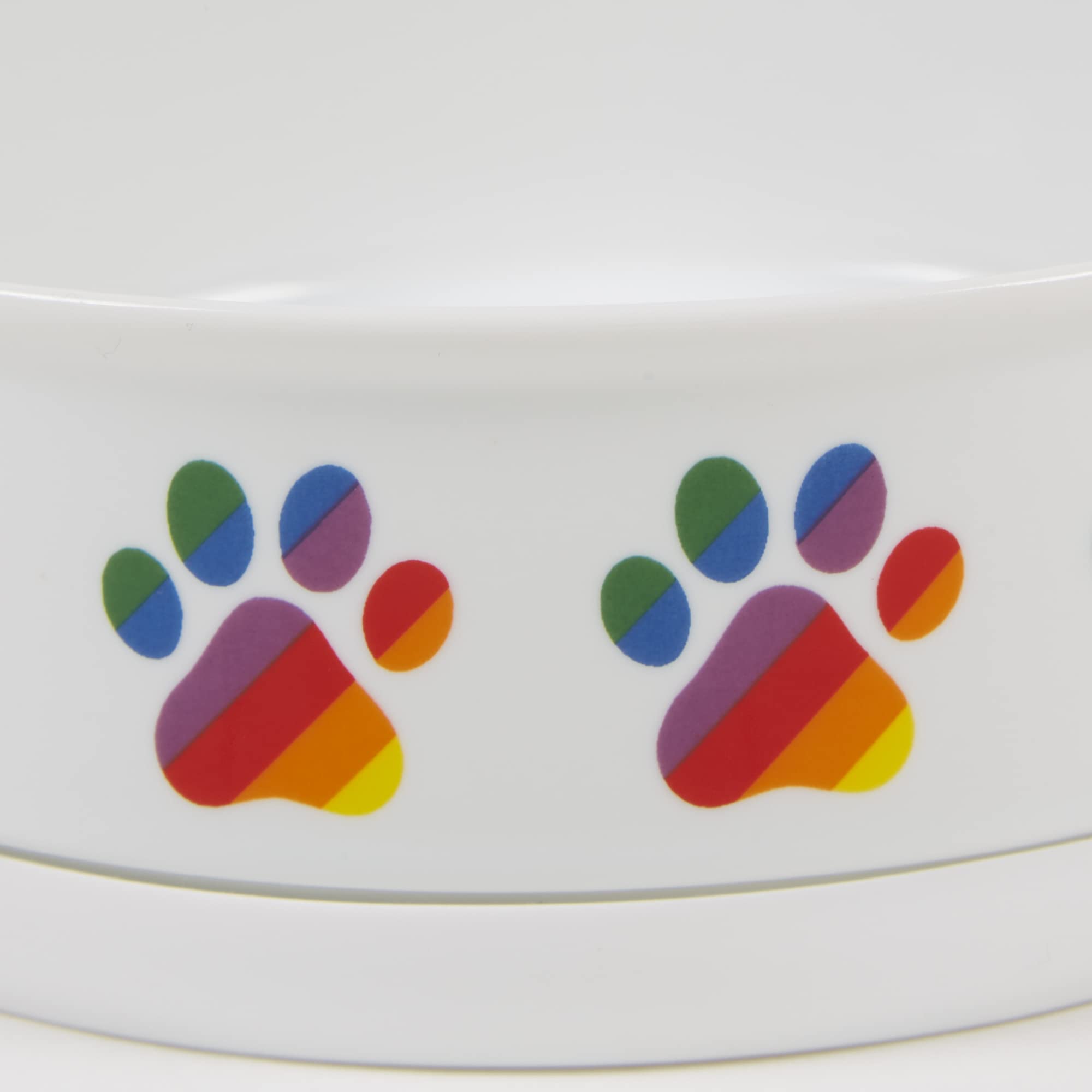 Bone Dry Ceramic Pet Bowls – Non-Slip, Dishwasher Safe, Rainbow Paw Design (2-Pack, Large 7.5x2.4 inches)