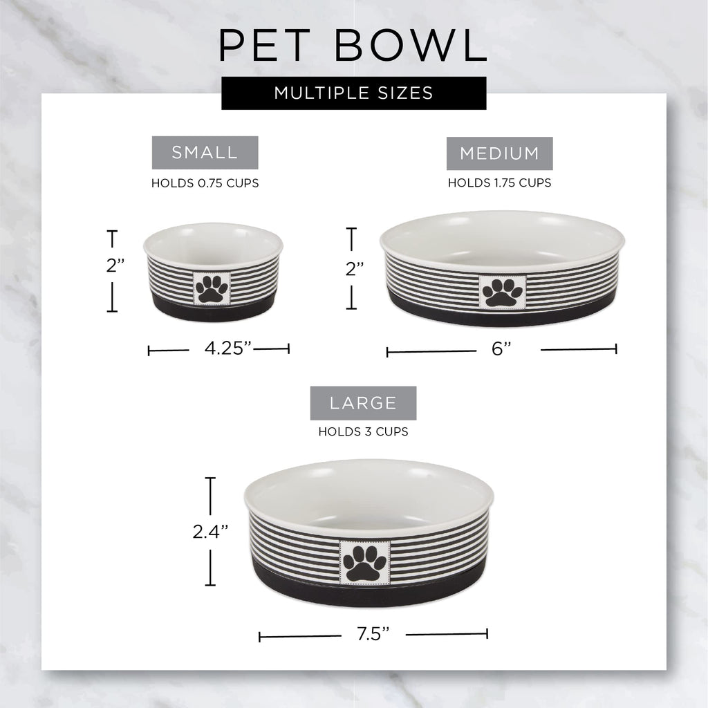 Bone Dry Ceramic Pet Bowls – Non-Slip, Dishwasher Safe, Rainbow Paw Design (2-Pack, Large 7.5x2.4 inches)
