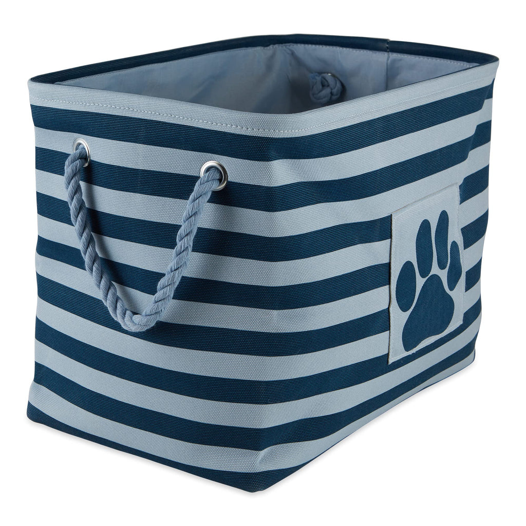 Bone Dry Medium Rectangle Pet Storage Bin - Dark Navy with Striped Paw Patch, 16 x 10 x 12"