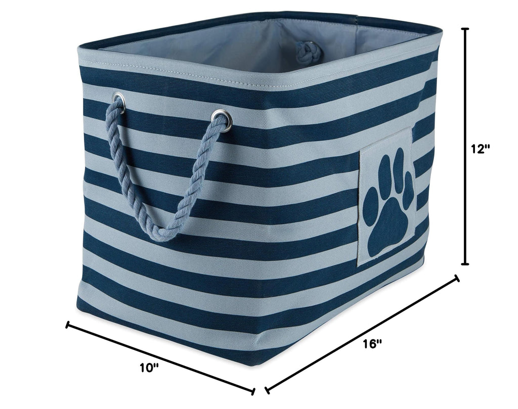 Bone Dry Medium Rectangle Pet Storage Bin - Dark Navy with Striped Paw Patch, 16 x 10 x 12"