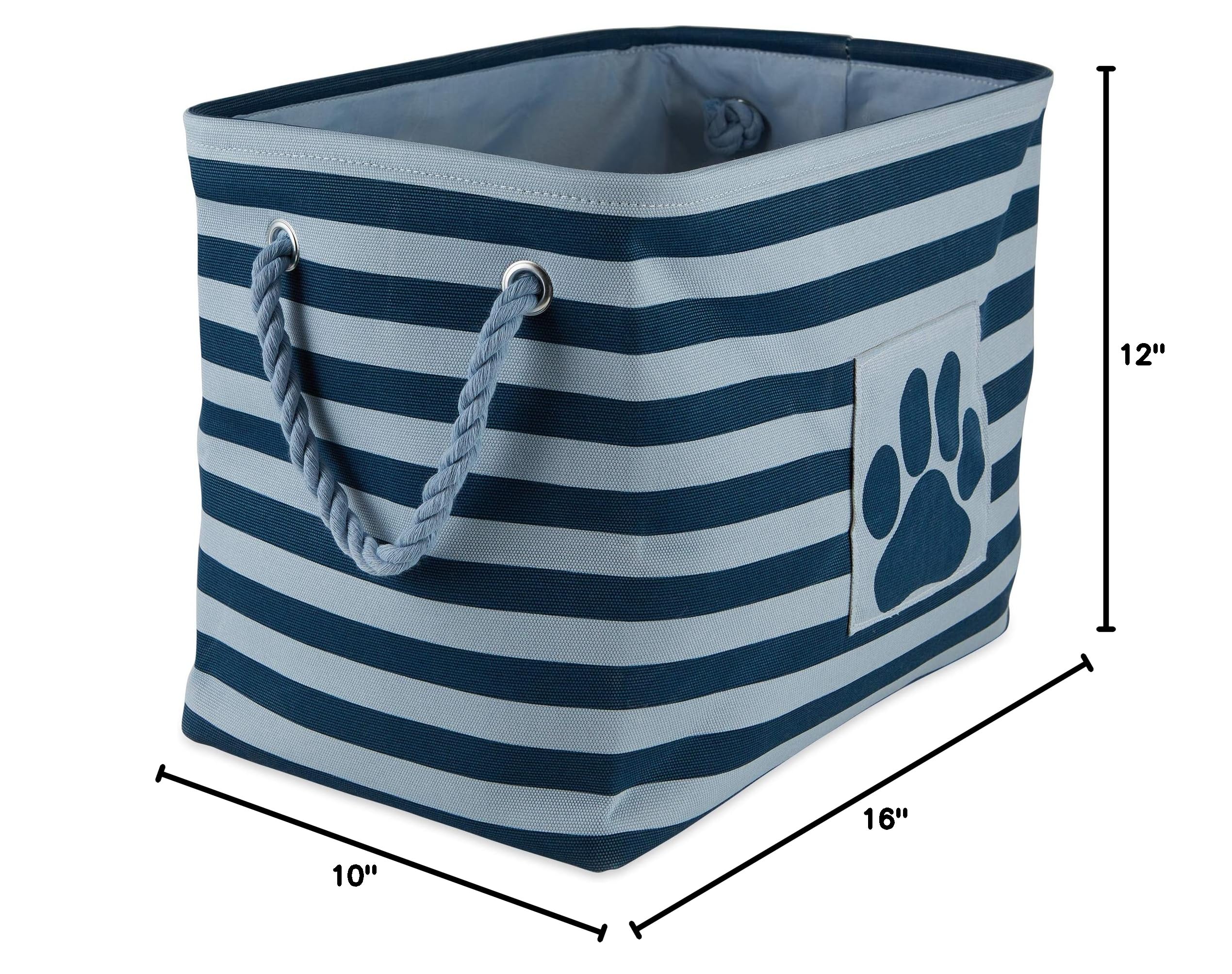 Bone Dry Medium Rectangle Pet Storage Bin - Dark Navy with Striped Paw Patch, 16 x 10 x 12"