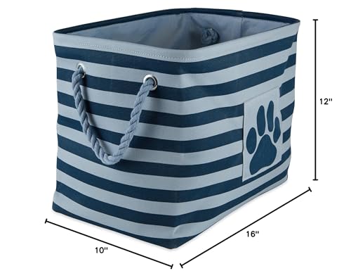 Bone Dry Medium Rectangle Pet Storage Bin - Dark Navy with Striped Paw Patch, 16 x 10 x 12"