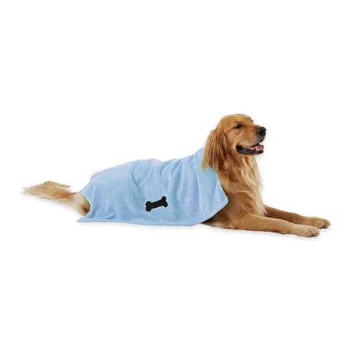 Bone Dry Microfiber Pet Towel, X-Large 41x23.5", Blue - Ultra Absorbent Dog & Cat Drying Towel