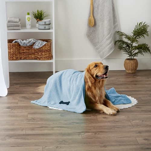 Bone Dry Microfiber Pet Towel, X-Large 41x23.5", Blue - Ultra Absorbent Dog & Cat Drying Towel