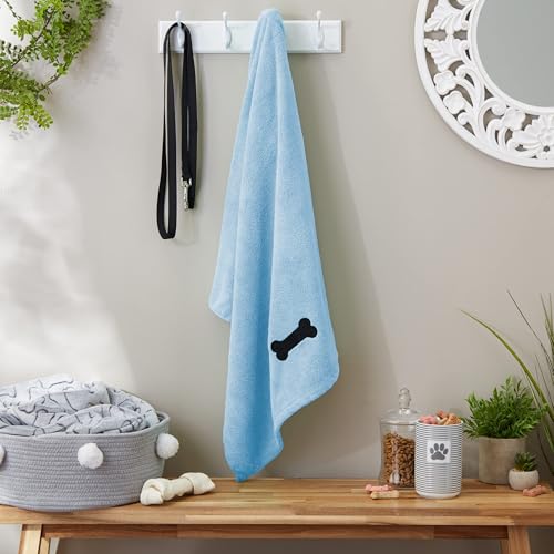 Bone Dry Microfiber Pet Towel, X-Large 41x23.5", Blue - Ultra Absorbent Dog & Cat Drying Towel