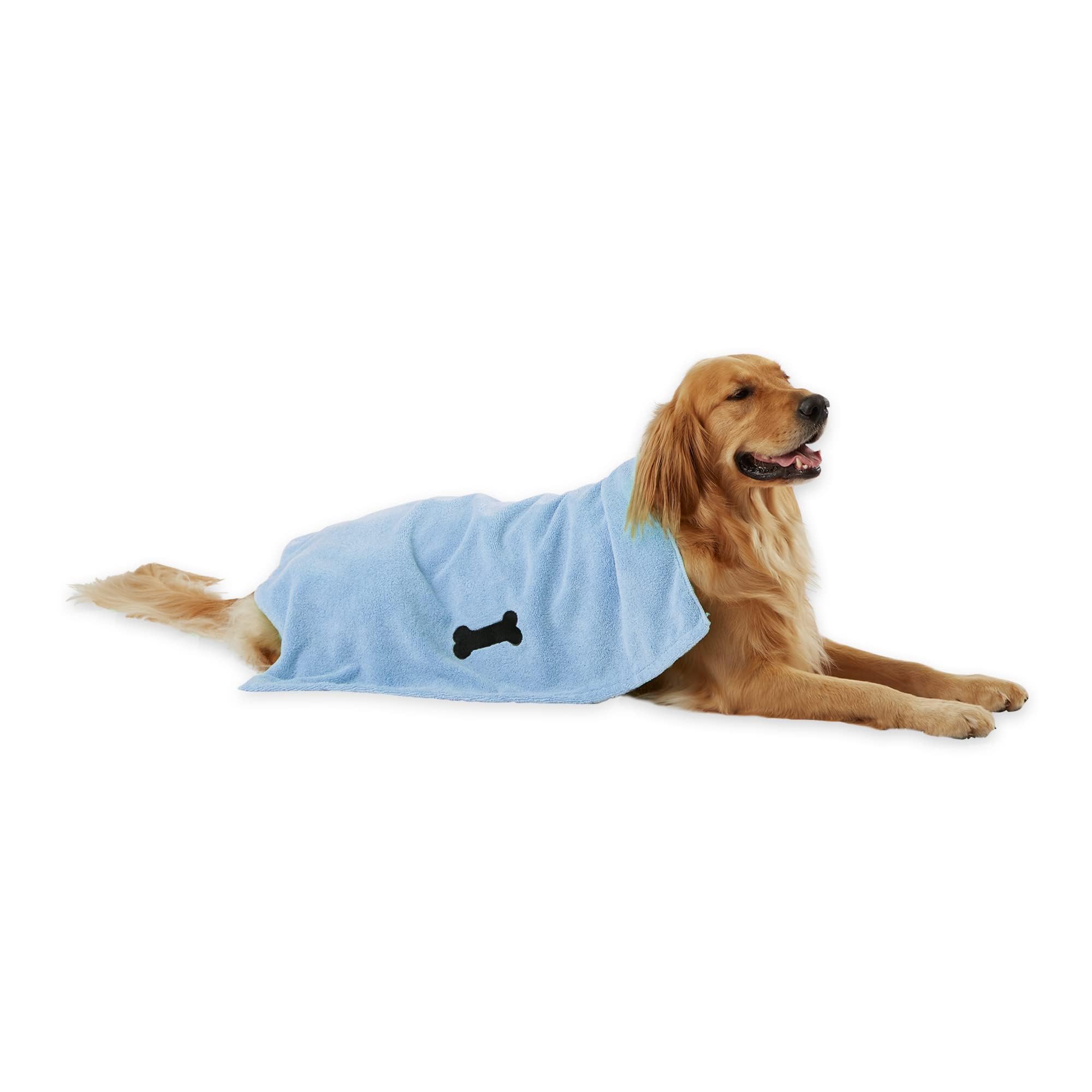 Bone Dry Microfiber Pet Towel, X-Large 41x23.5", Blue - Ultra Absorbent Dog & Cat Drying Towel