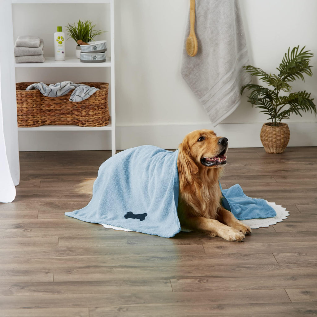 Bone Dry Microfiber Pet Towel, X-Large 41x23.5", Blue - Ultra Absorbent Dog & Cat Drying Towel