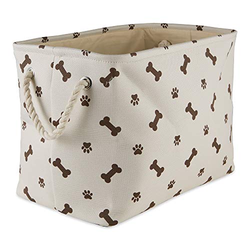 Bone Dry Pet Storage Bin, Medium Rectangle 16x10x12, Dark Brown with Paw and Bone Print