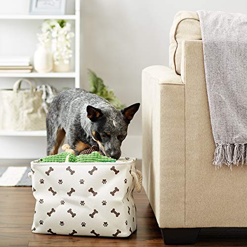 Bone Dry Pet Storage Bin, Medium Rectangle 16x10x12, Dark Brown with Paw and Bone Print