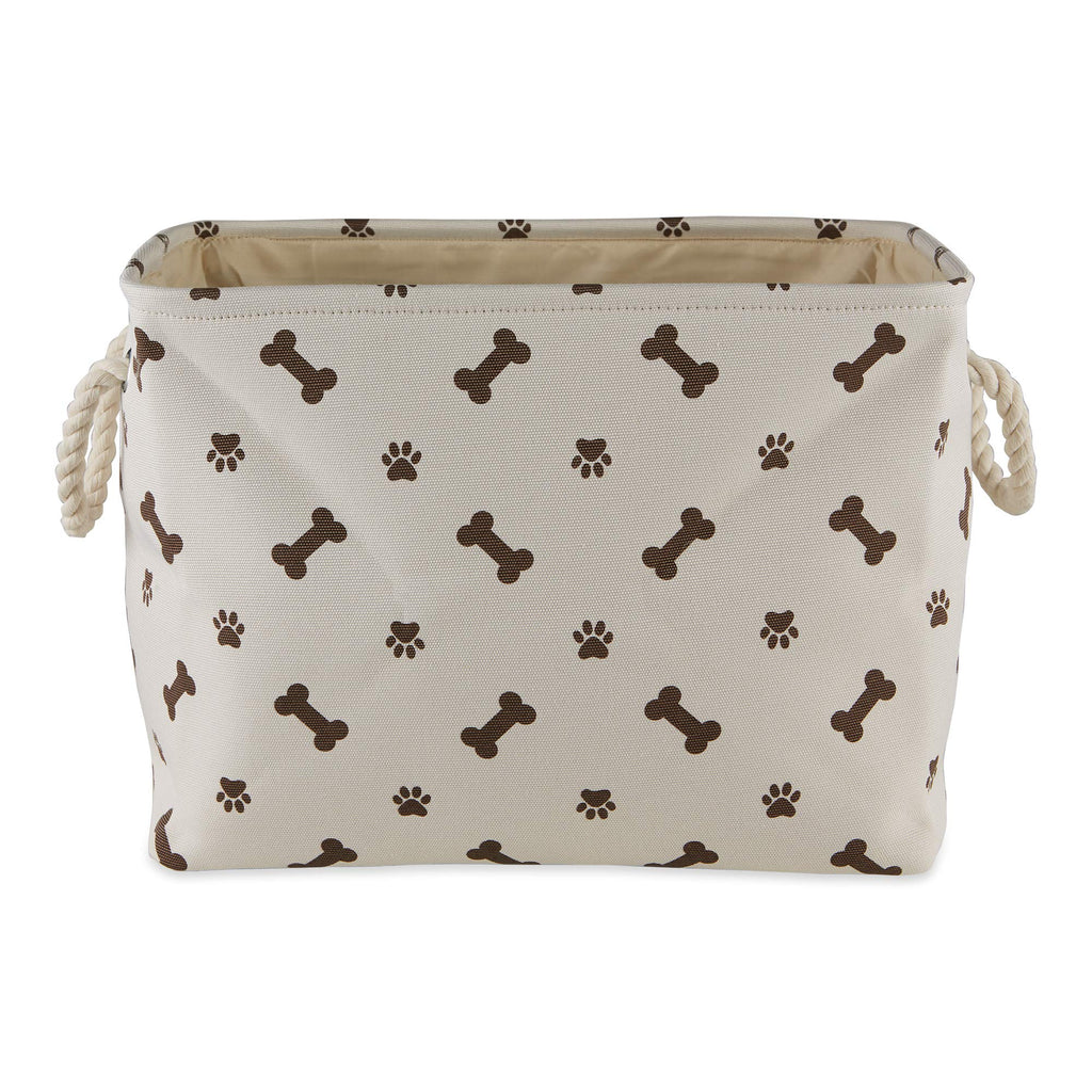 Bone Dry Pet Storage Bin, Medium Rectangle 16x10x12, Dark Brown with Paw and Bone Print