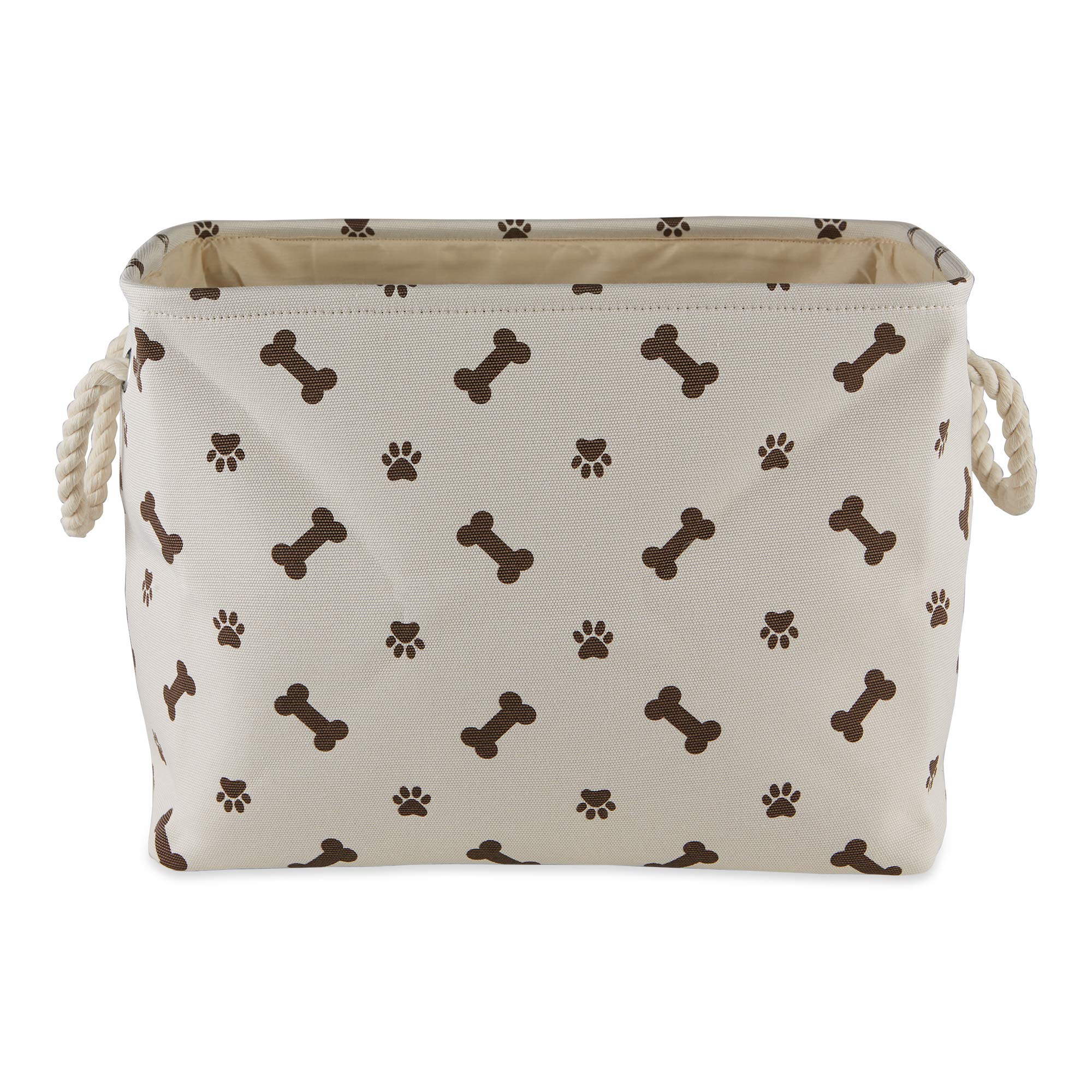 Bone Dry Pet Storage Bin, Medium Rectangle 16x10x12, Dark Brown with Paw and Bone Print